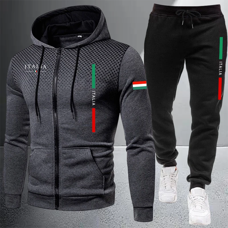 Winter Clothing Matching - Erkek Eşofman Günlük Fermuarlı Kapüşonlu Sweatshirt