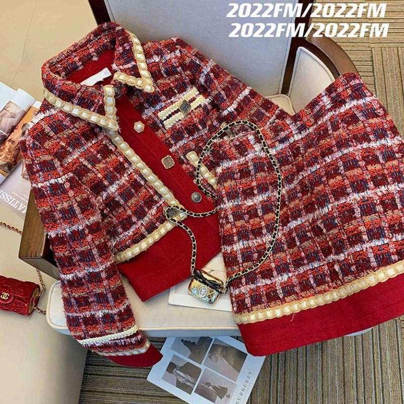 Winter Clothing Matching - Kadınlar zarif tüvit kırmızı takım Jackert